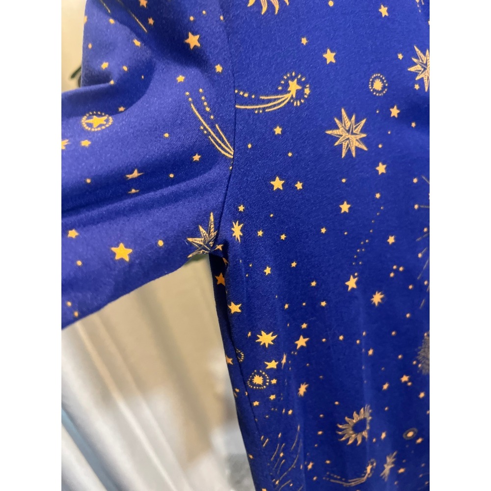 Room Service Women Blue Gold Celestial Pajama Set Moon Star Sun Print Small - Picture 4 of 9
